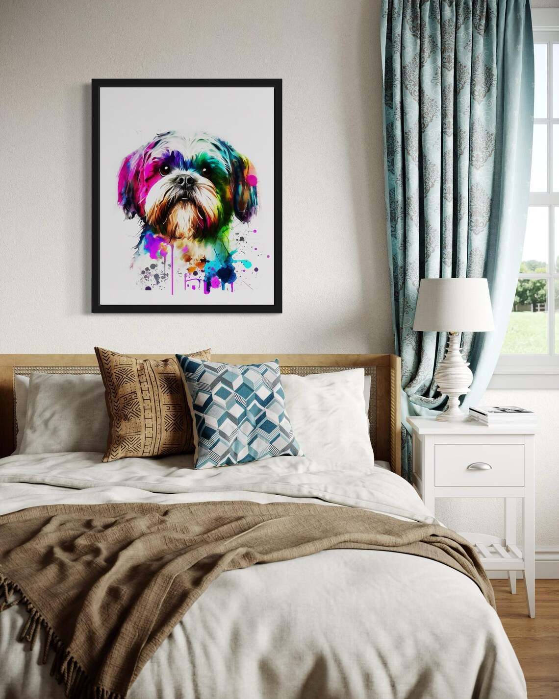 Shih Tzu Rainbow Watercolor Portrait Small Fluffy Dog Art Poster - Image 4