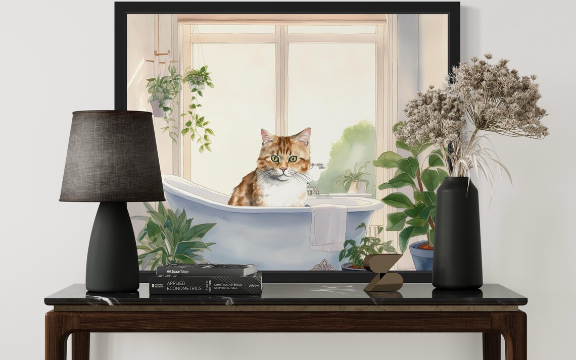 Tabby Cat In Vintage Bathtub Sunlit Window Bathroom Art Poster - Image 3