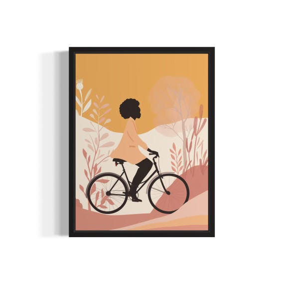 Female Riding Bike African Art Print Wall Poster Original Paint Artwork Decor