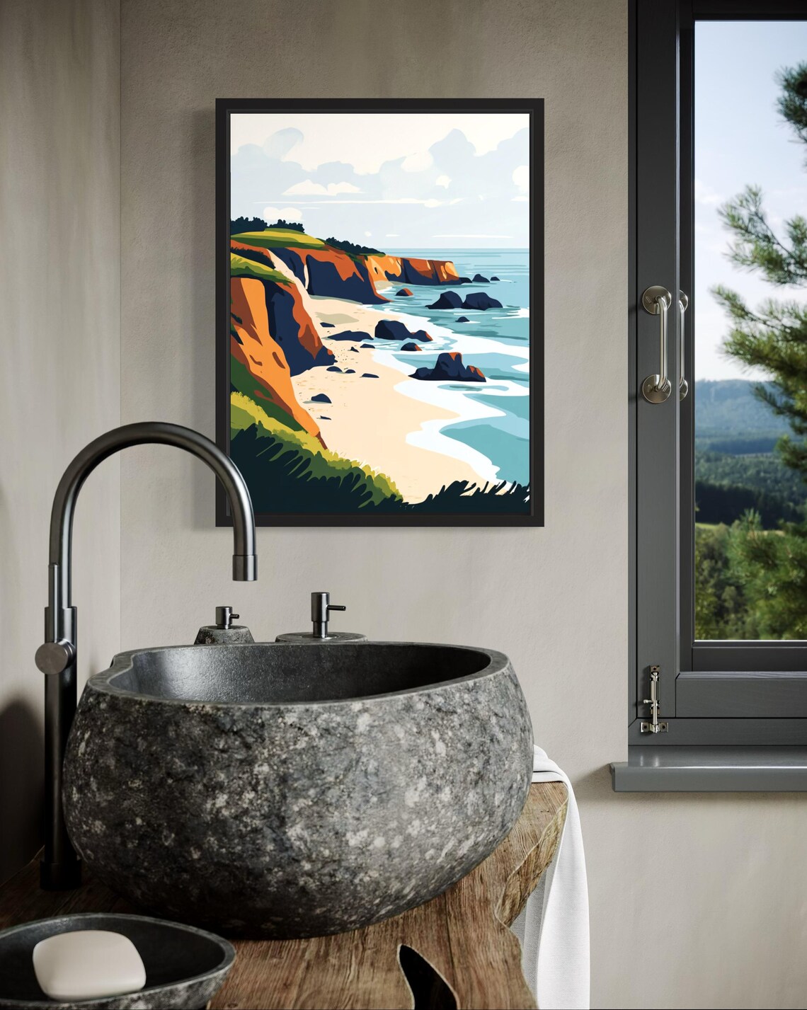 Mendocino Coast Abstract Boho Artwork, Bathroom Decor - Image 2
