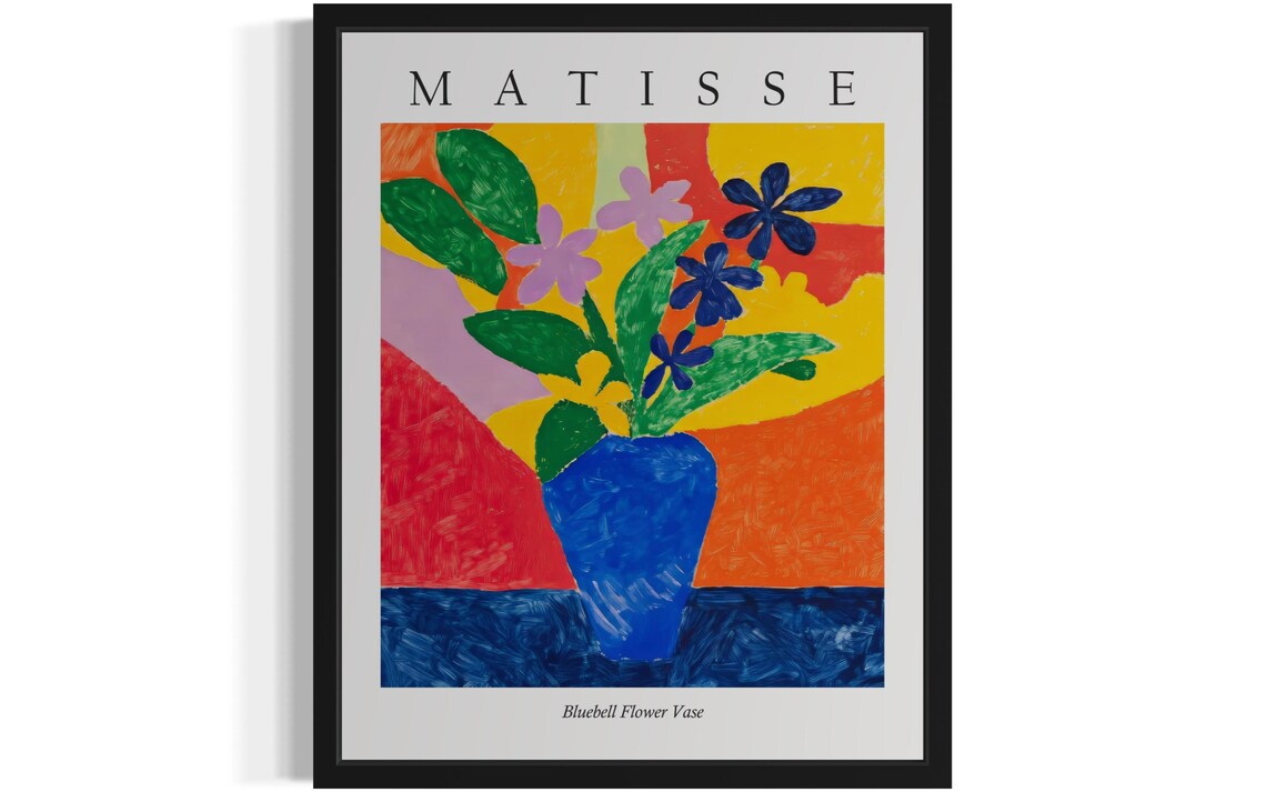 Matisse Style Bluebell Flower Vase Playful Fauvist Still Life Poster