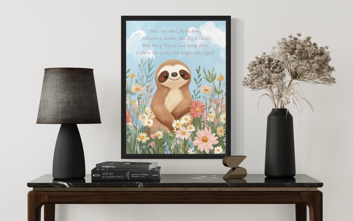 Adorable Smiling Sloth with Sweet Adventure Poem Nursery Wall Poster - Image 2