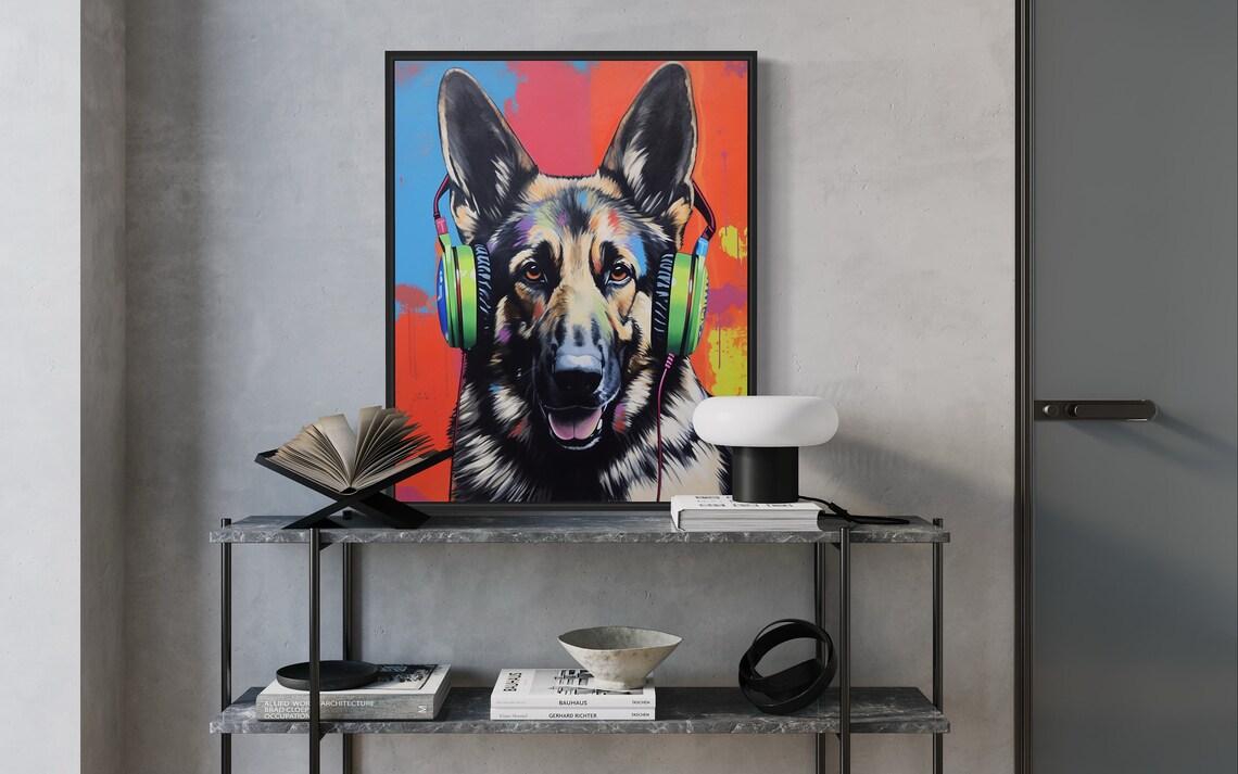 German Shepherd Wearing Headphones Colorful Pop Art Dog Poster - Image 2