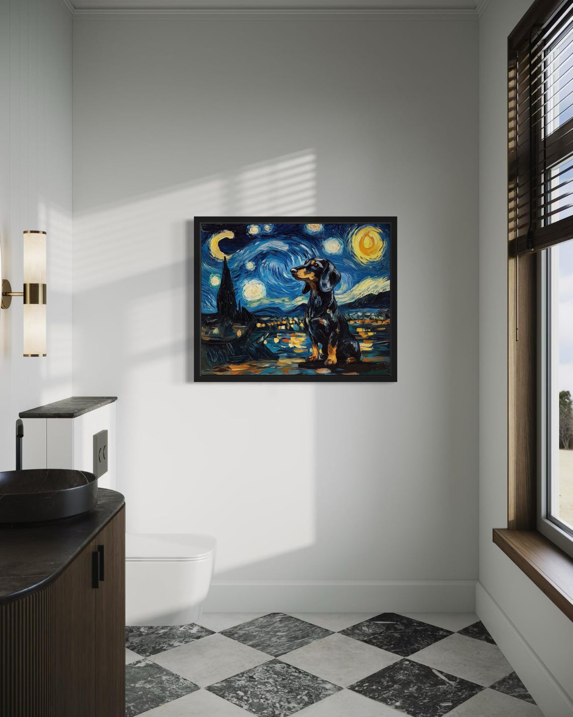 Black Dachshund Dog Under Starry Night Sky Van Gogh Style Poster - Image 4