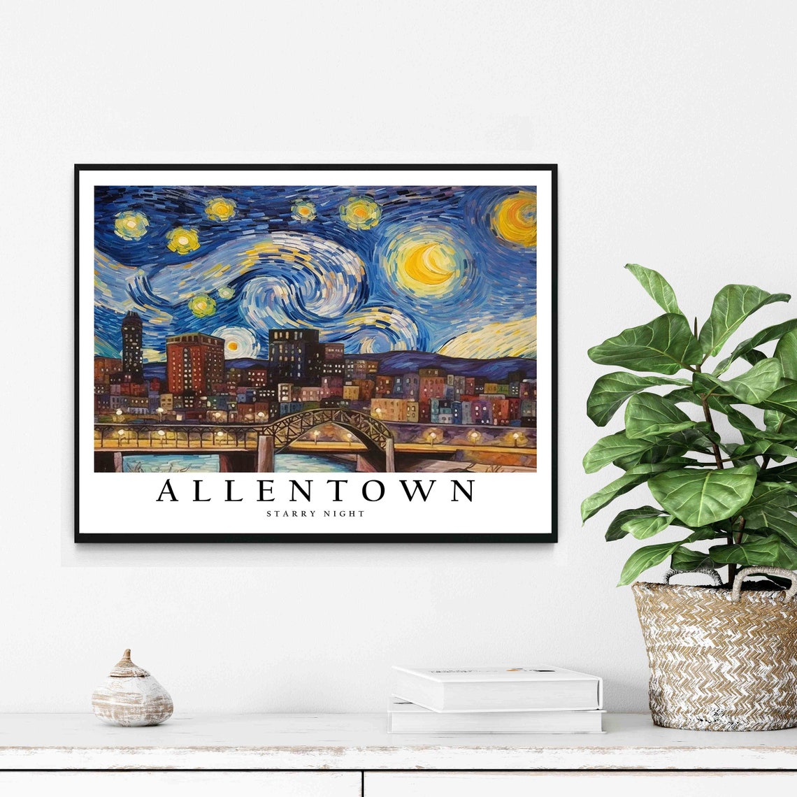 Allentown Riverside Skyline Van Gogh Starry Night City Poster - Image 3