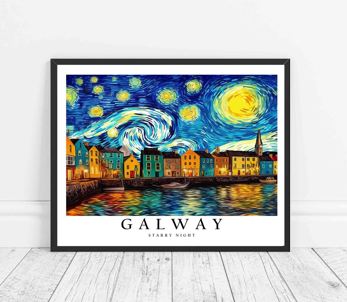 Galway Harbor Starry Night Van Gogh Style Coastal Art Poster