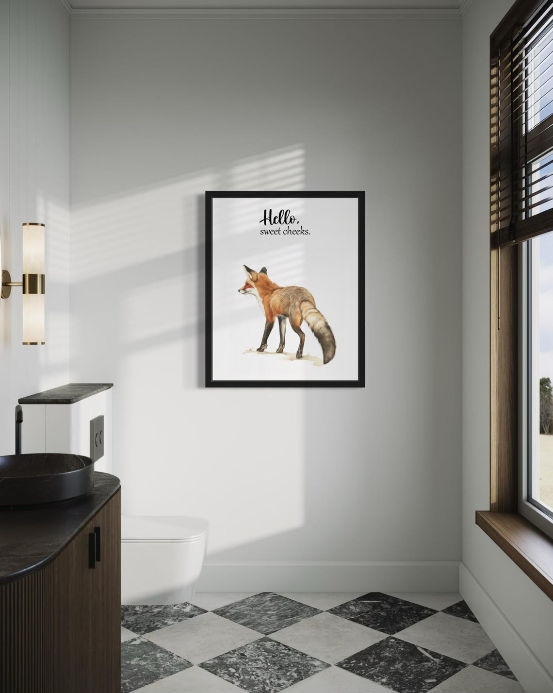 Hello Sweet Cheeks Red Fox Walking Away Bathroom Humor Poster - Image 4