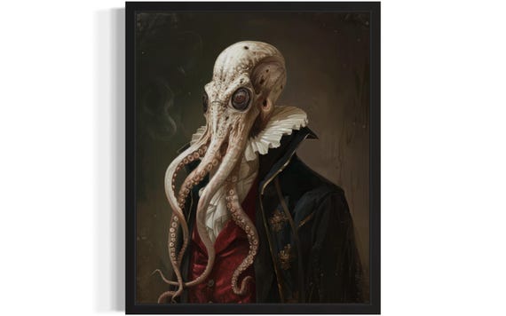 Octopus Vampire Art Print Poster Gothic Original Artwork Octopus Portrait Vintage Prints Decor