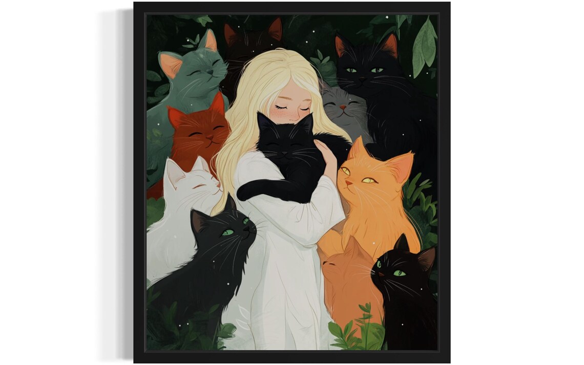 Cat Lovers Art Print, Original Paint Artwork
