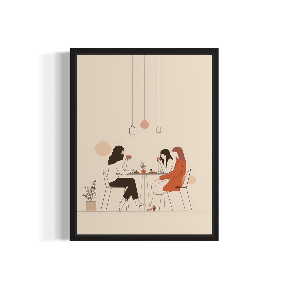 Three Friends Coffee Date Minimalist Cafe Boho Women Art Poster