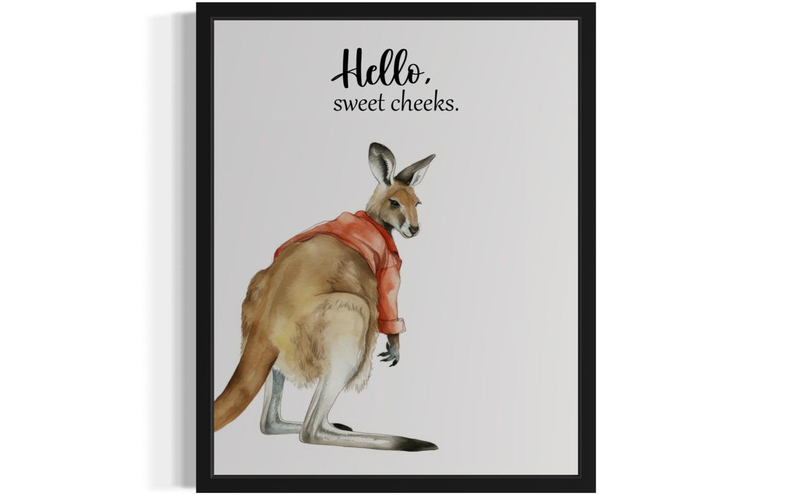 Hello Sweet Cheeks Kangaroo With Towel Bathroom Humor Poster
