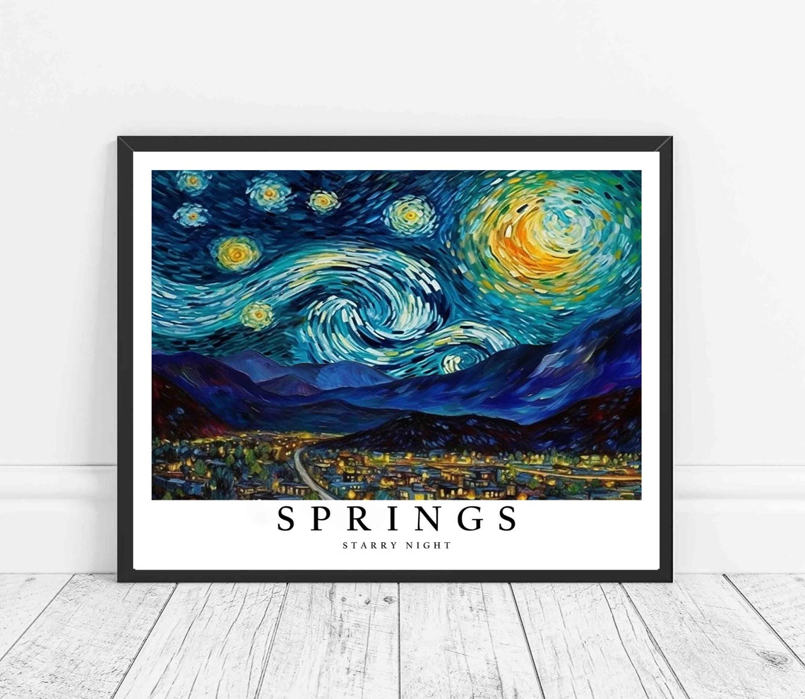 Springs Starry Night Mountain Valley City Lights View Poster