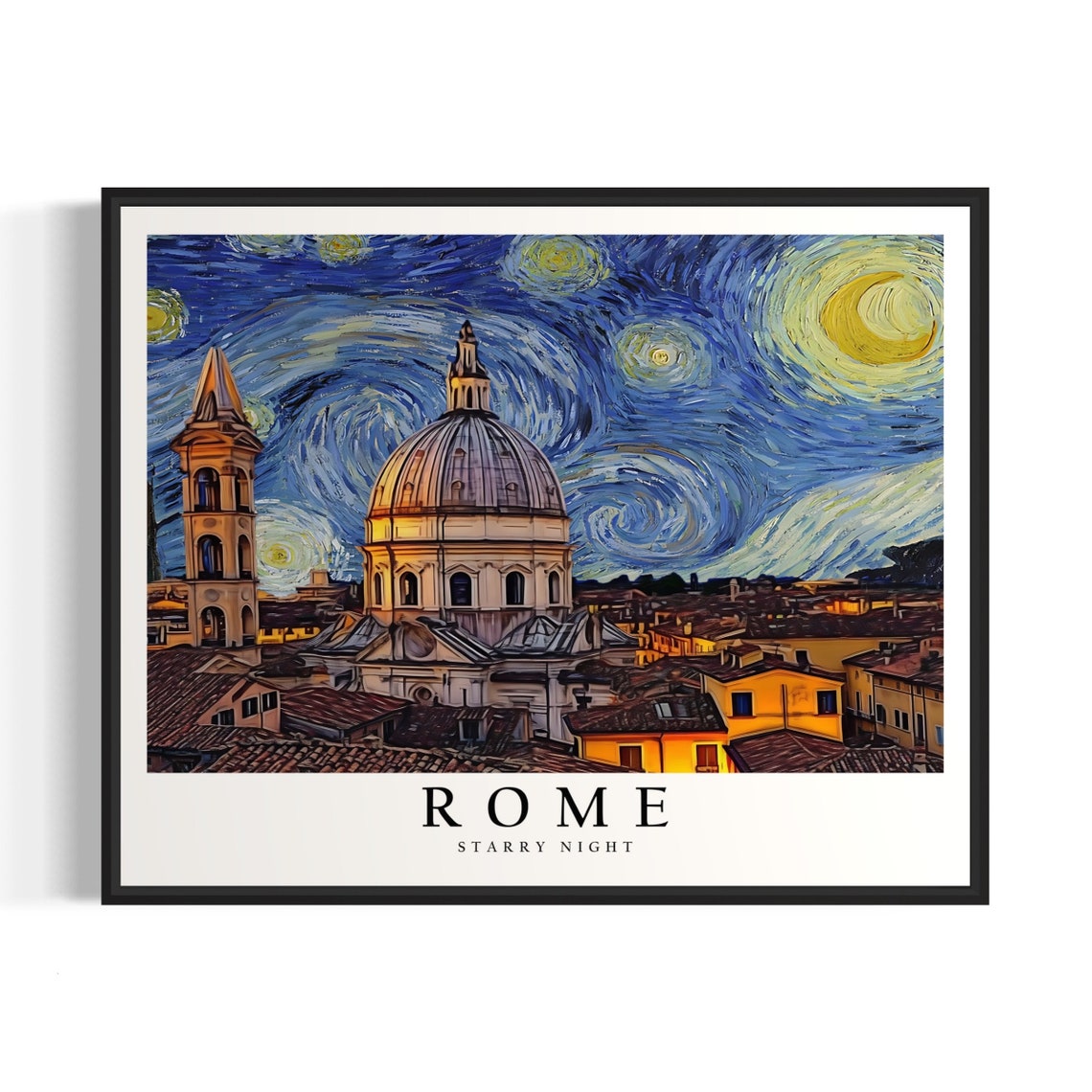 Rome Starry Night Skyline Van Gogh Inspired Travel City Poster