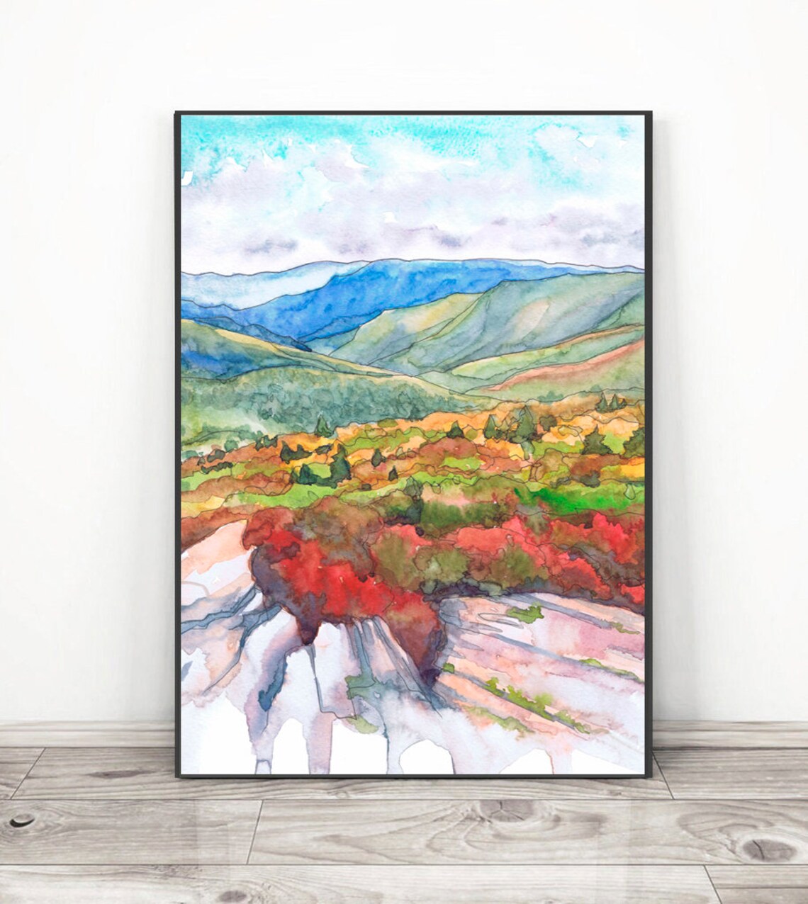 Blue Ridge Mountain Watercolor Landscape Art Print
