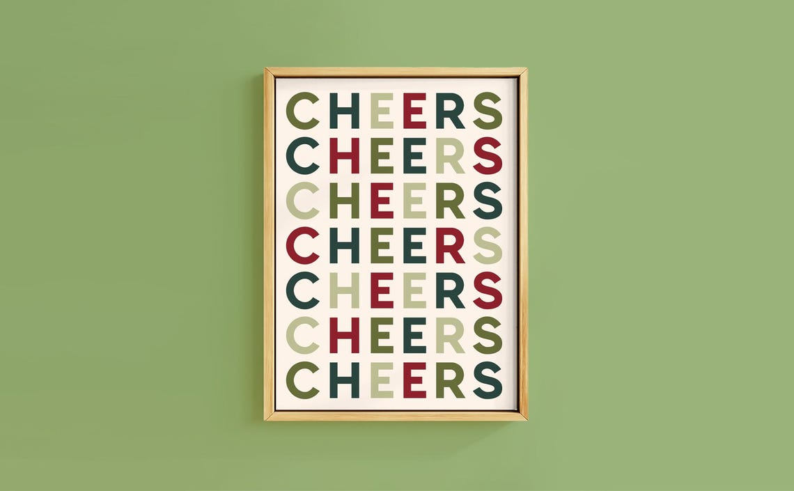 Bold Cheers Repeated Red Green Letters Festive Typography Poster