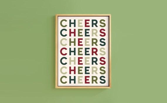 Bold Cheers Repeated Red Green Letters Festive Typography Poster