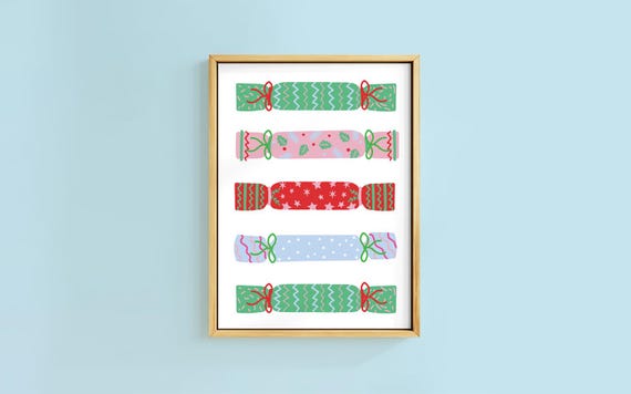 Jolly Cracker Colourful Christmas Art Print Unframed Cosy Holly Berry Botanical Stocking Xmas Bold Gallery Decor