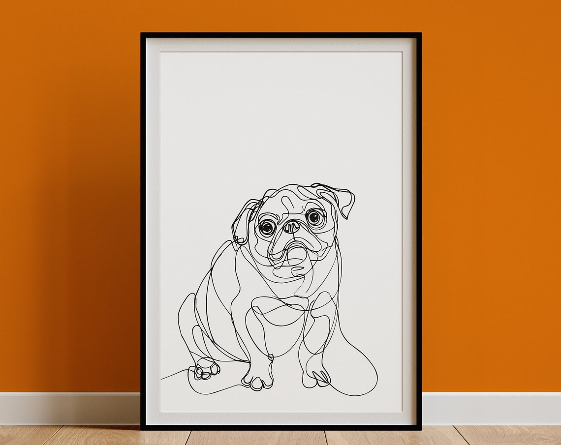 Pug Facing Forward Continuous Line Drawing Playful Minimal Dog Poster - Image 3
