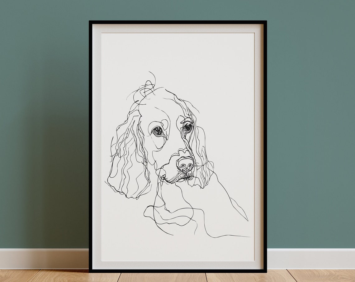 Cocker Spaniel Head Gentle Flowing Line Drawing Portrait Art Poster