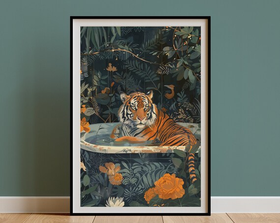 Tiger Boho Jungle Animal Art Print, Balinese Decor