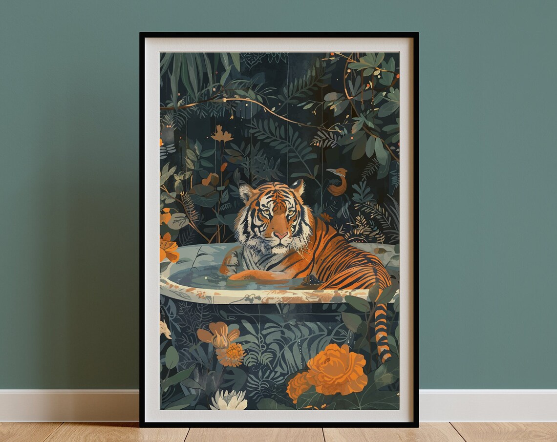 Tiger Boho Jungle Animal Art Print, Balinese Decor