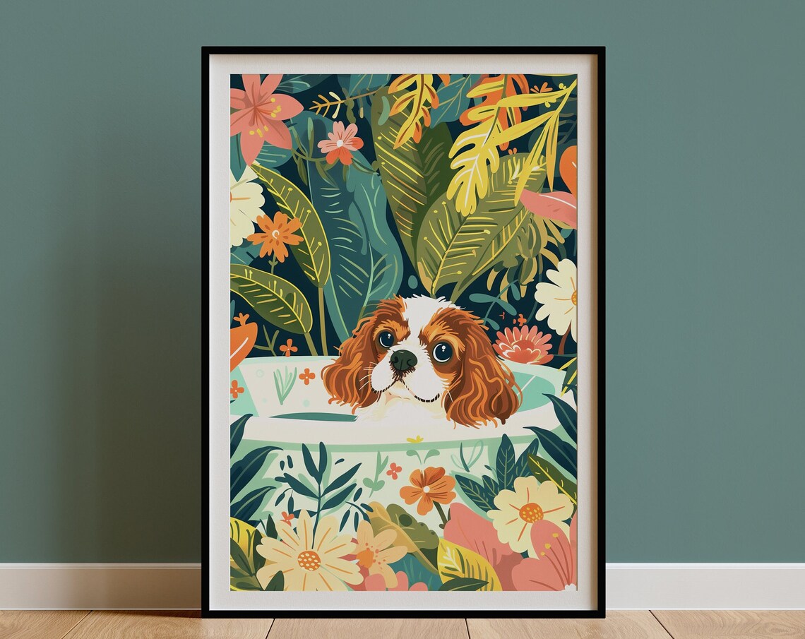 Cavalier King Charles Spaniel Jungle Bath Art Print