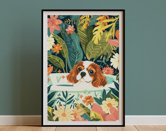 Cavalier King Charles Spaniel Jungle Bath Art Print