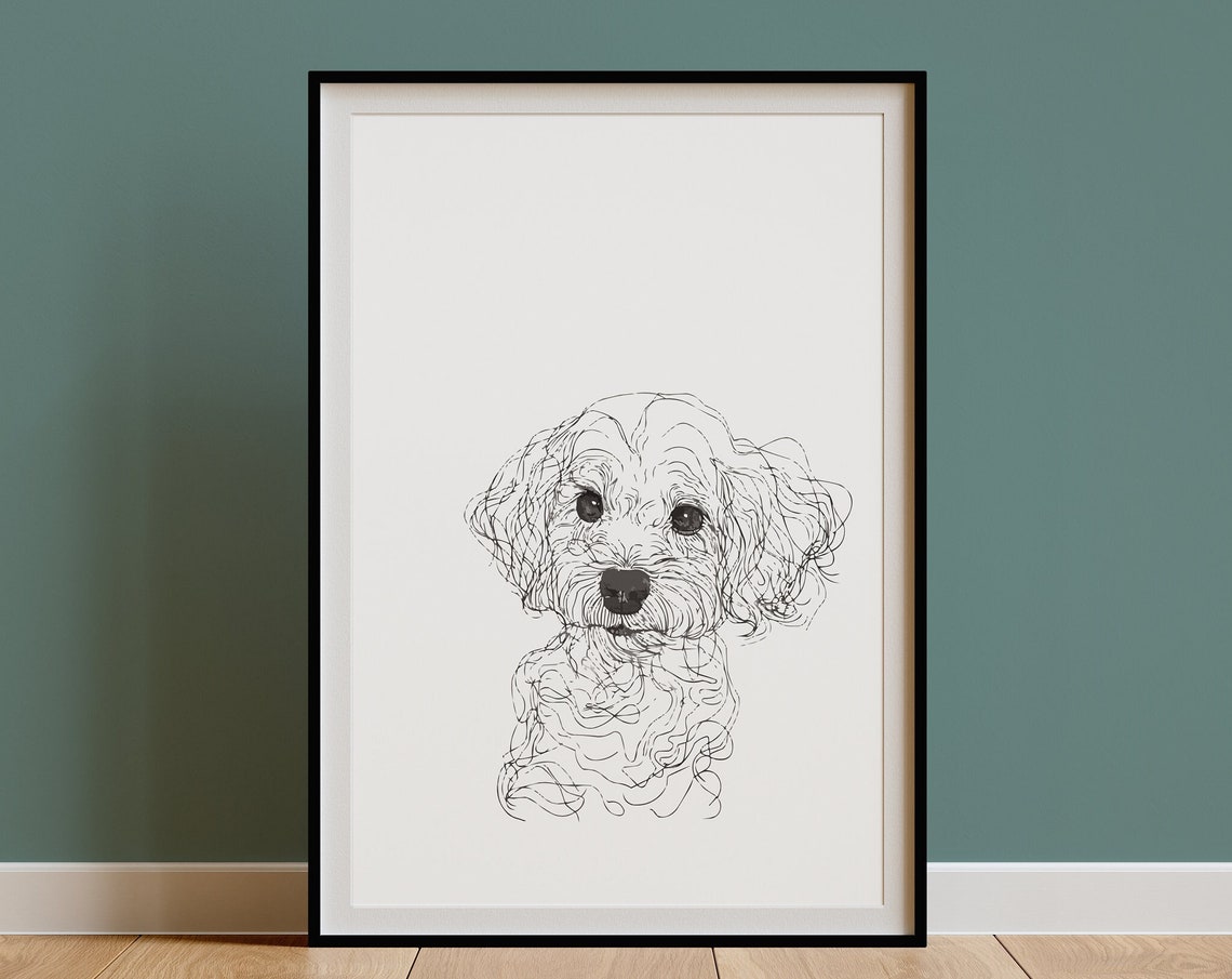 Cavapoo Puppy Fluffy Round Face Sweet Scribbly Sketch Art Poster - Image 3