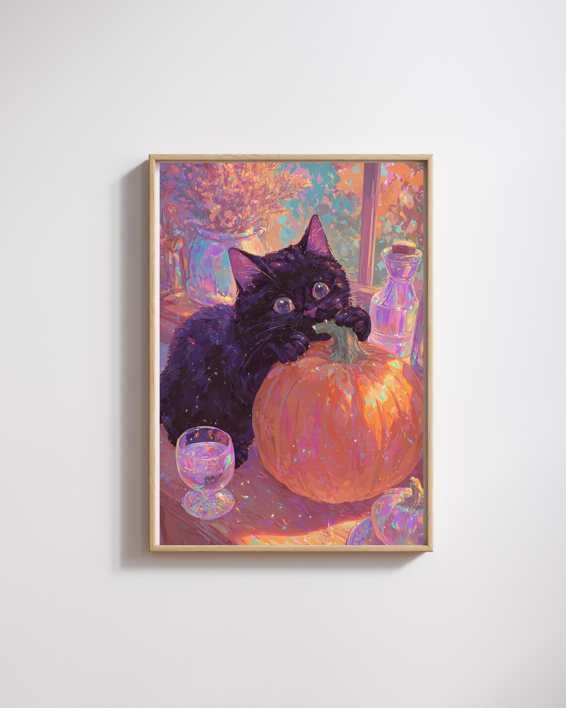 Black Cat With Pumpkin Cozy Sweet Autumn Kitchen Fall Art Poster