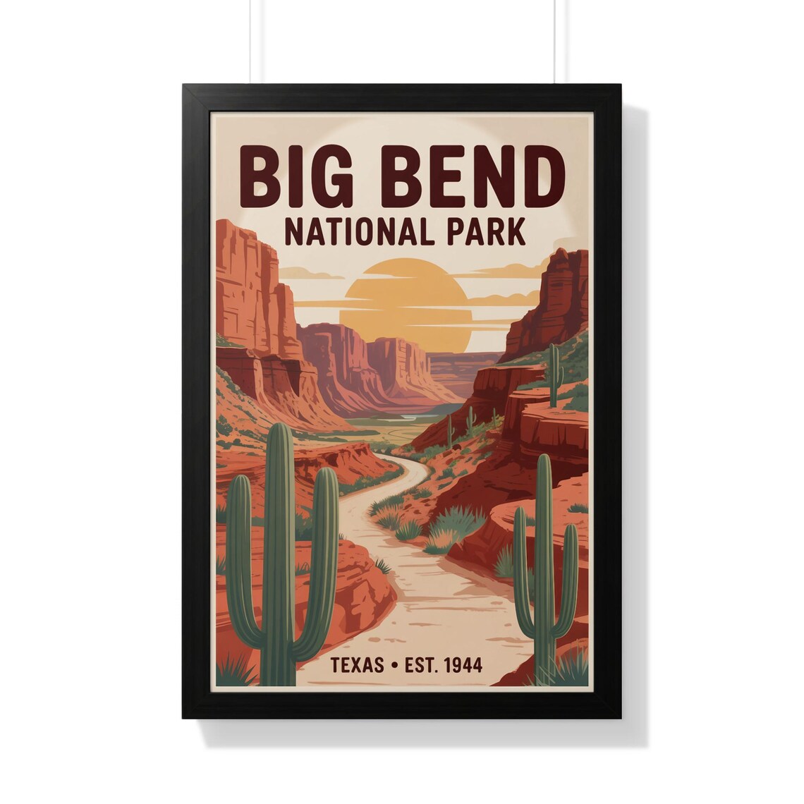 Big Bend National Park Texas Vintage Desert Canyon Sunset Travel Poster