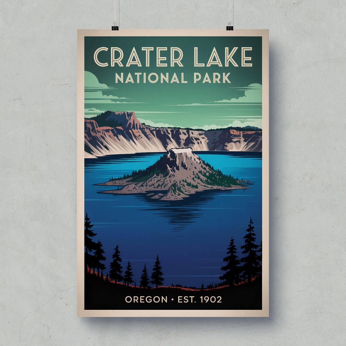 Crater Lake National Park Vintage Oregon Travel Poster