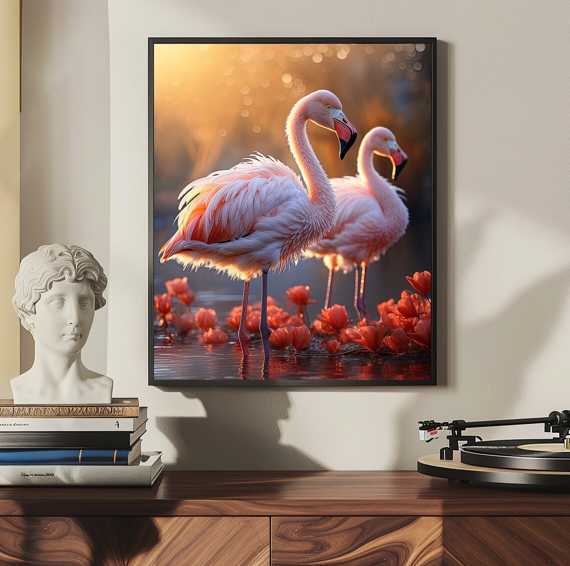 Flamingo Sunset Wall Art Print, Pink Home Decor