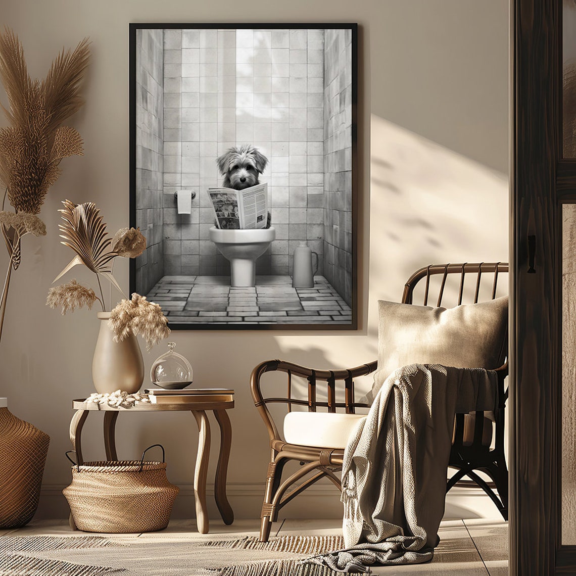 Funny Dog Reading a Newspaper While Sitting on the Toilet Poster - Image 6