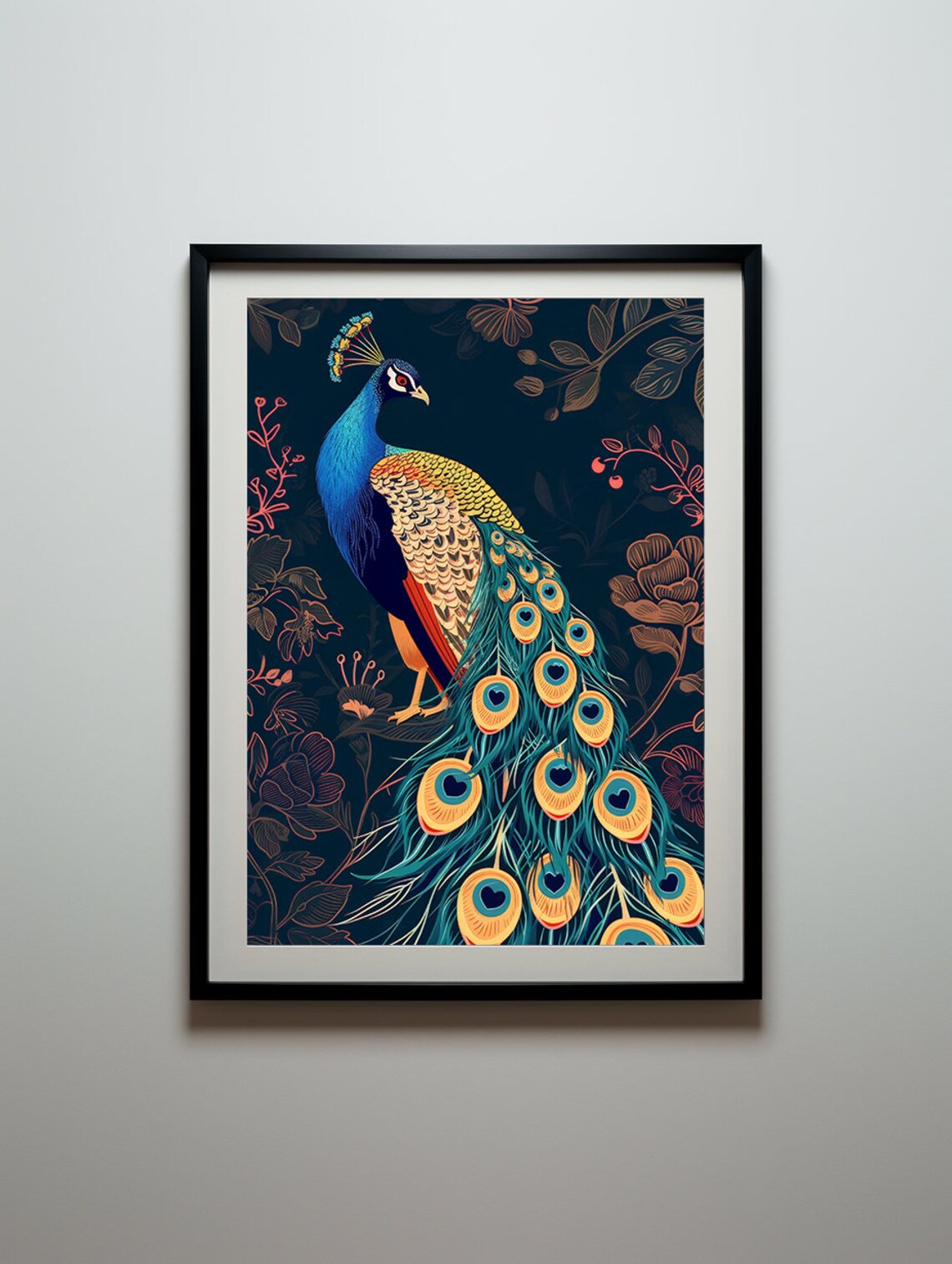 Blue Peacock Feather Print, Exotic Bird Wall Art