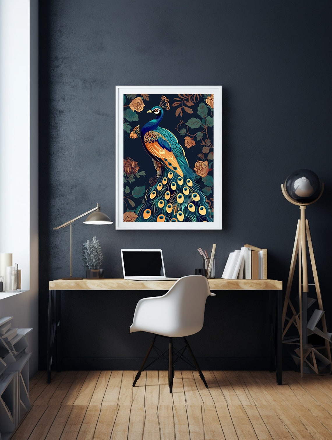 Blue and Orange Peacock Standing in a Lush Botanical Garden Poster - Image 5