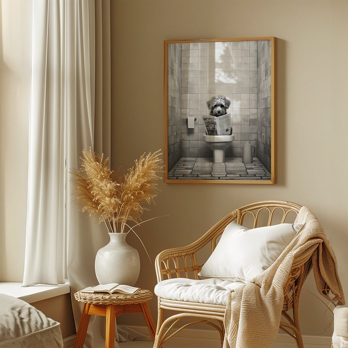 Funny Dog Reading a Newspaper While Sitting on the Toilet Poster - Image 5