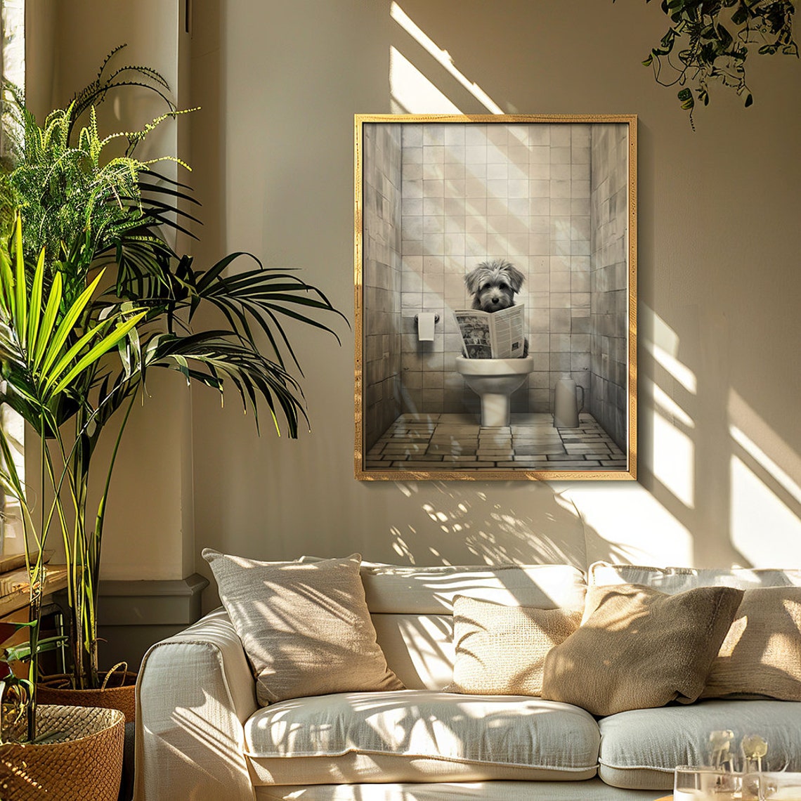 Funny Dog Reading a Newspaper While Sitting on the Toilet Poster - Image 3