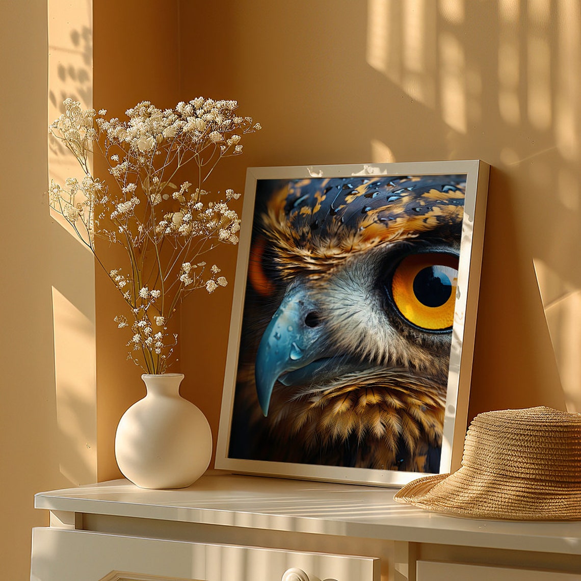 Owl Eye Extreme Close Up With a Fiery Orange Iris Detail Poster - Image 4