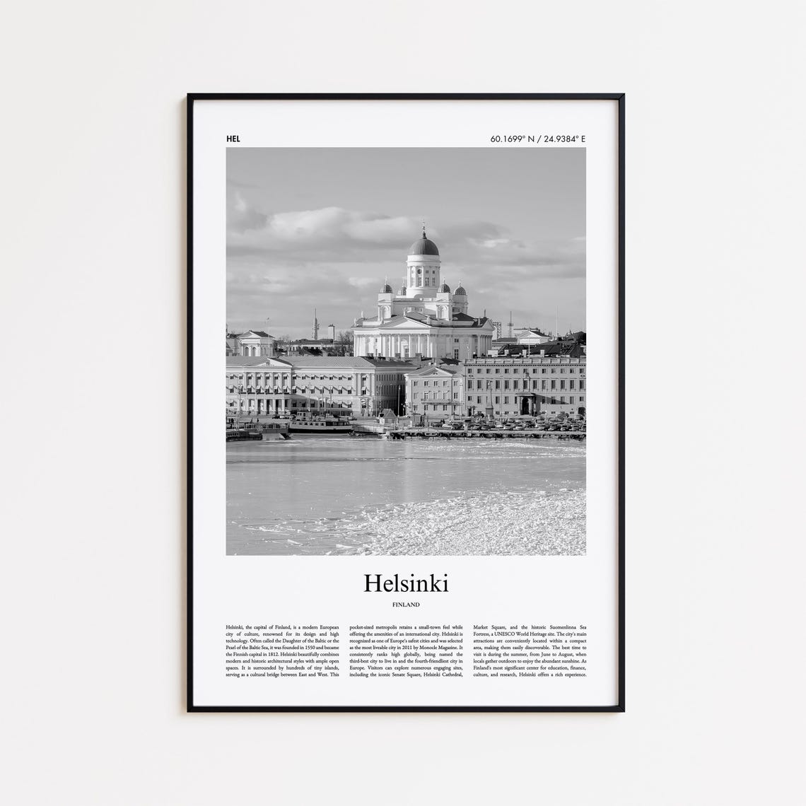 Helsinki Cathedral Black And White Finland Baltic Travel Poster