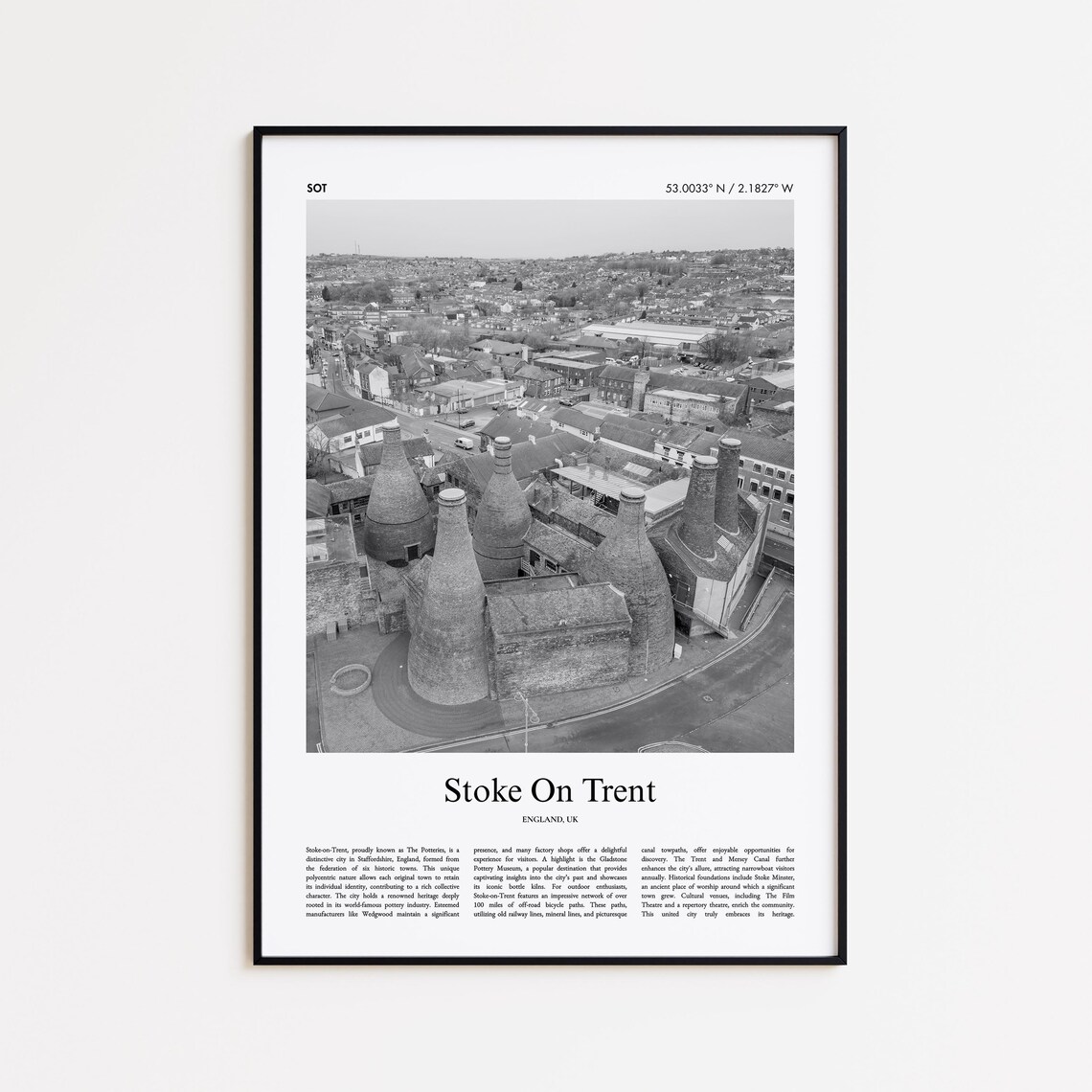 Stoke On Trent Black and White Travel Poster