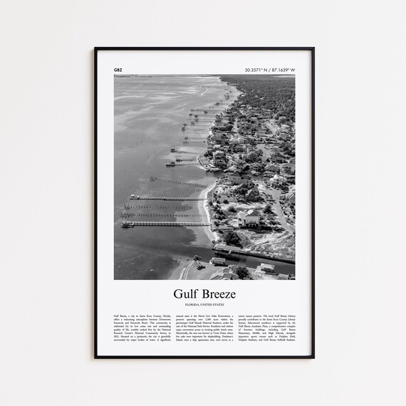 Gulf Breeze Florida Black And White Aerial Coastline Photo Poster