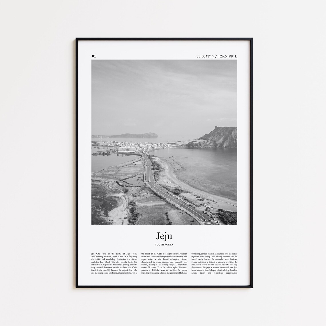 Jeju South Korea Coastal Cliffs Black And White Photo Travel Poster