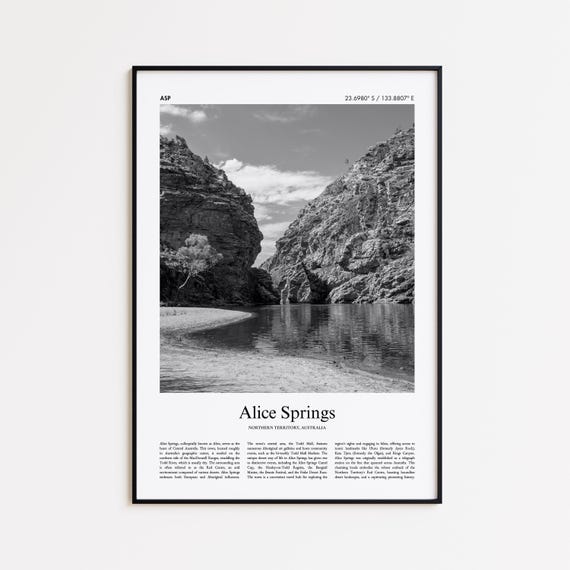 Alice Springs Black And White Print Photo Poster Travel Gift Northern Territory Australia