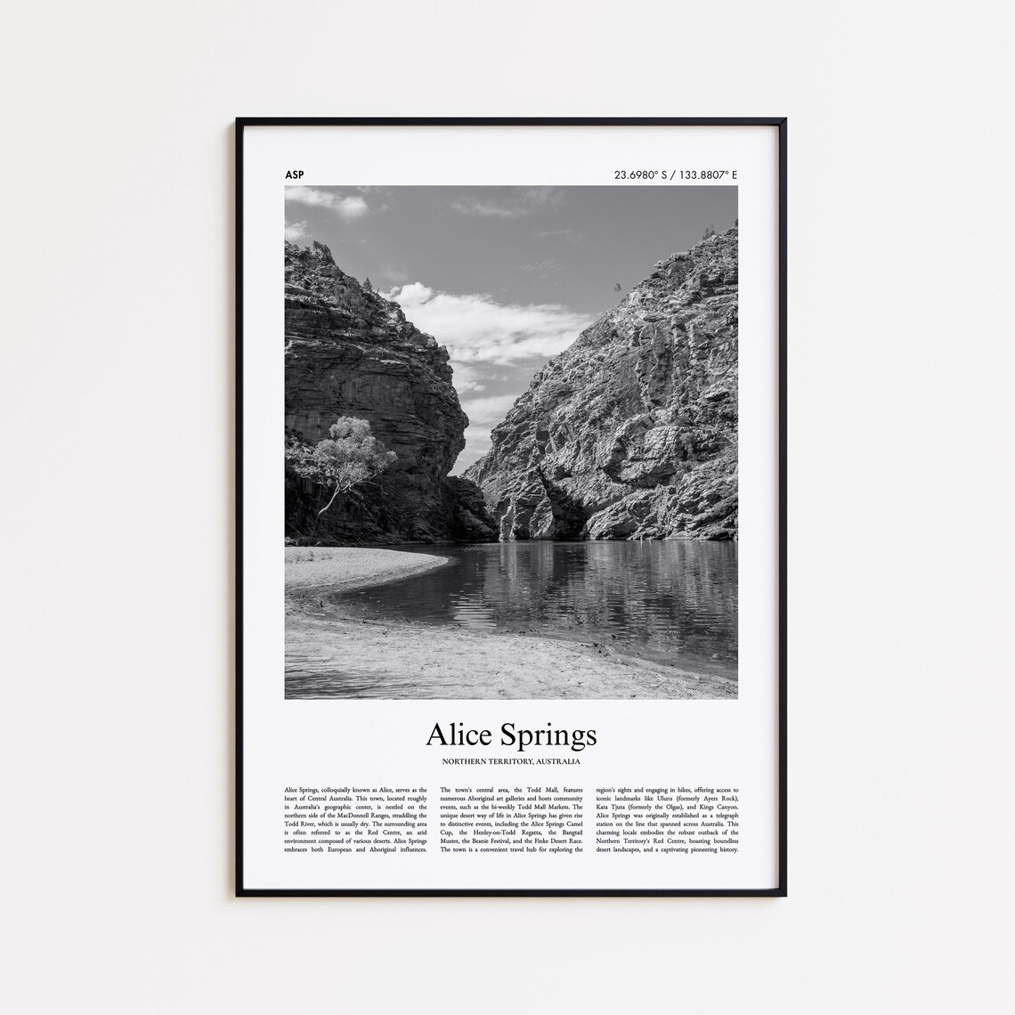 Alice Springs Northern Territory Canyon Black And White Art Poster