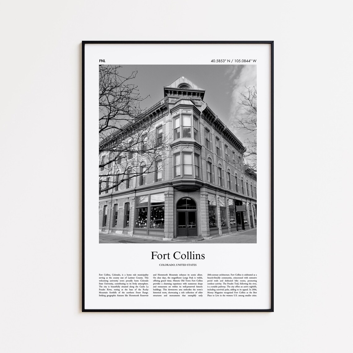 Fort Collins Colorado Historic Building Black And White Photo Poster