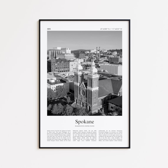 Spokane Washington Downtown Aerial Black And White Travel Poster