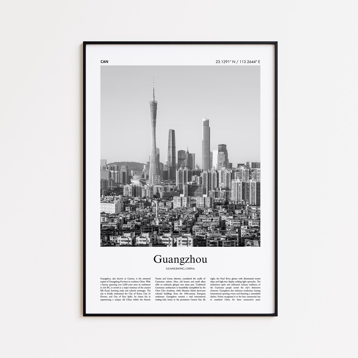 Guangzhou Black and White Travel Poster, China