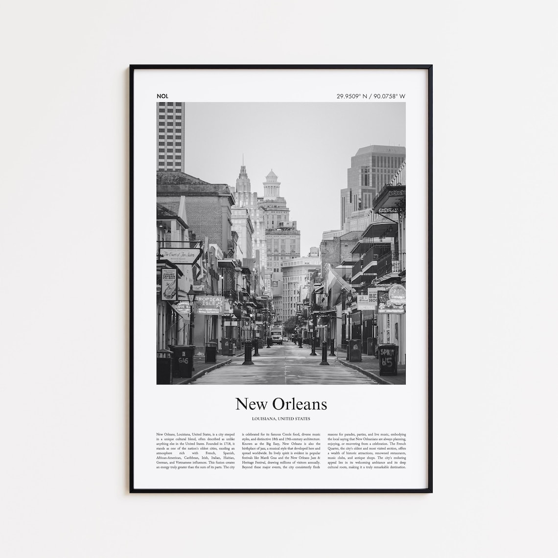 New Orleans Black and White Photo Street Scene Vintage Poster