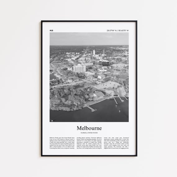 Melbourne Black And White Print Photo Poster Travel Gift Florida United States Usa Wall Art