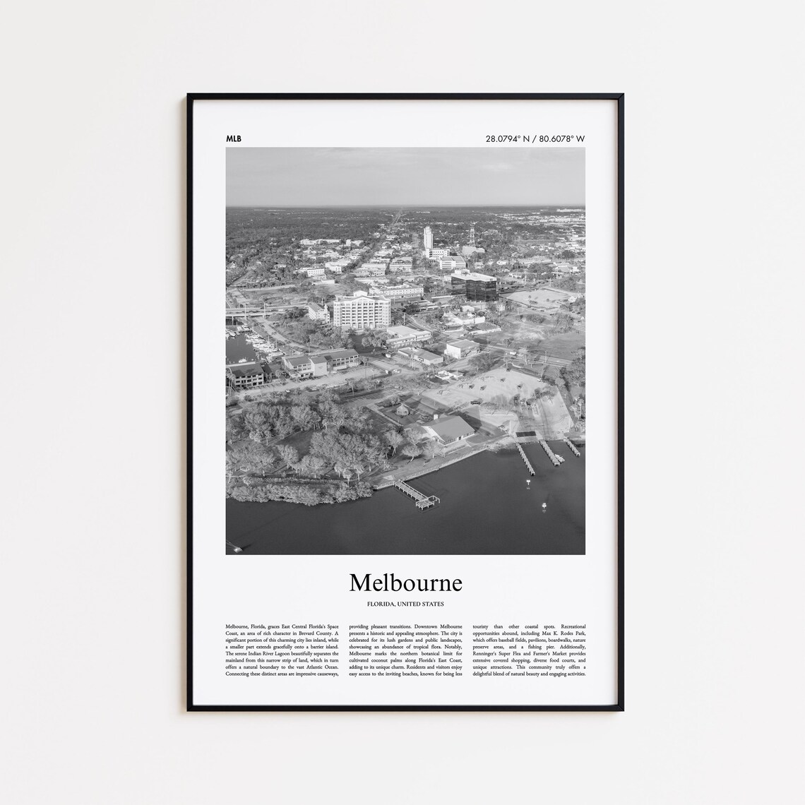 Melbourne Florida Aerial Waterfront City Photo Travel Poster